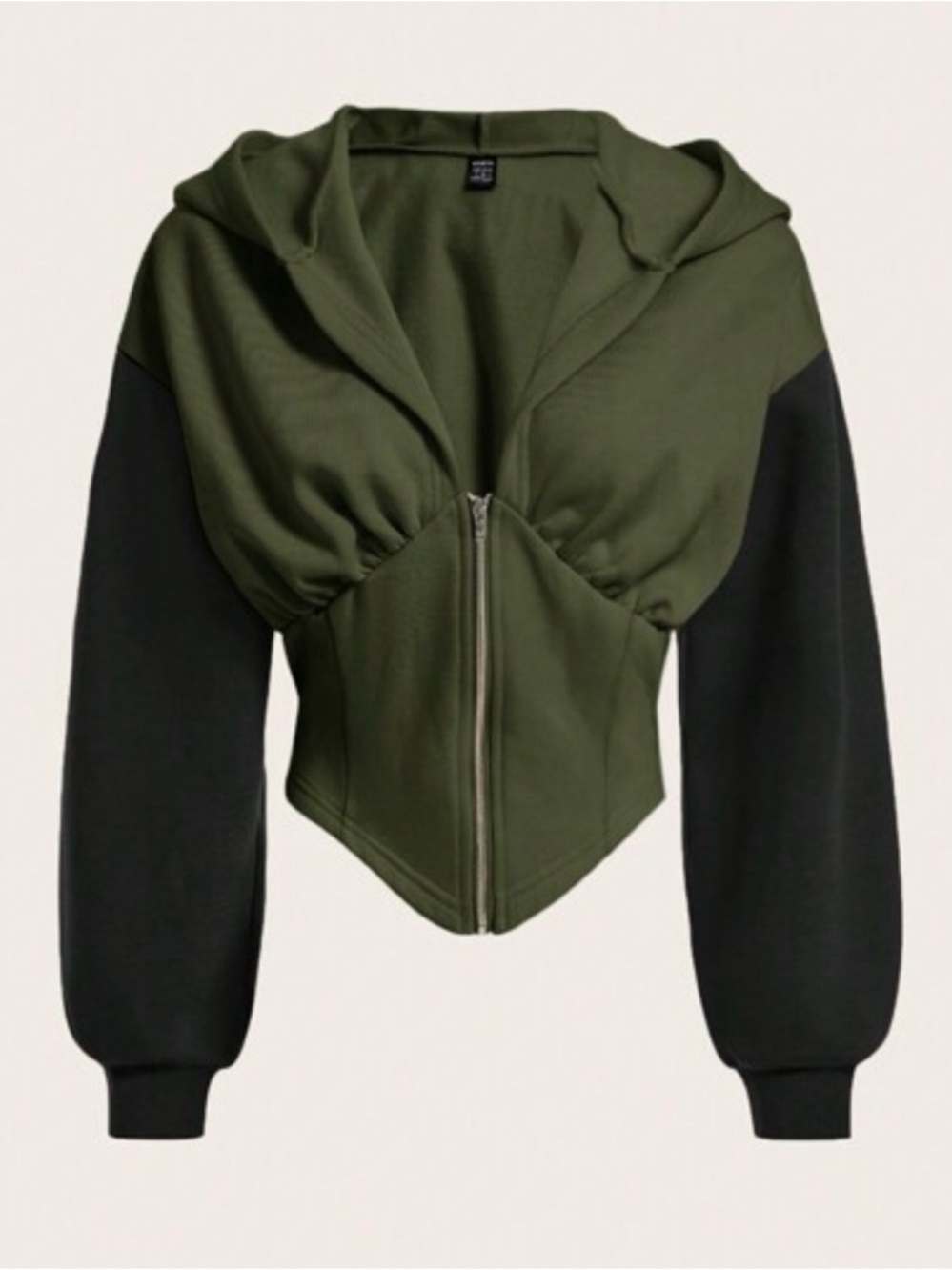 AKIRA Olive Green and Black Cropped Hooded Zip-Up Sweatshirt